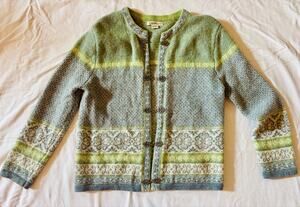 vintage Susan Bristol 100% Wool Nordic Fair Isle Clasp Cardigan Sweater